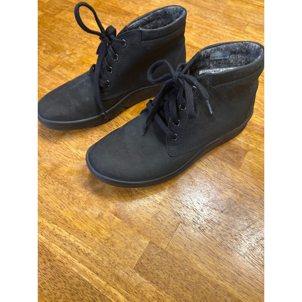 DG Finn Comfort Black Leather Wool Lined Lace Up Ankle Boots Made in Germany